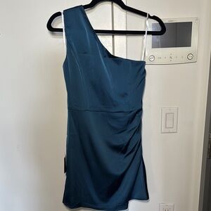Elegant One-Shoulder Teal Dress